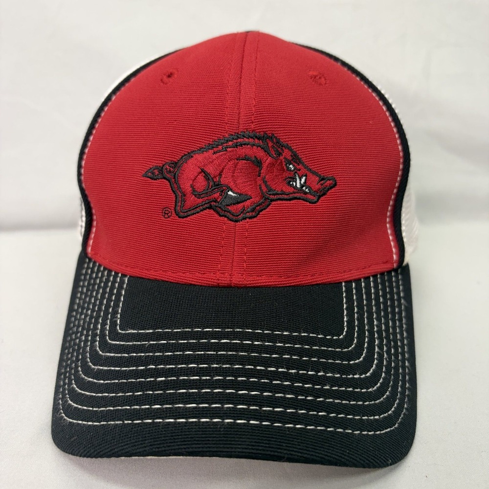 NCAA Arkansas Razorbacks Trucker Hat Mens OSFA Red Black Mesh Snapback Cap
